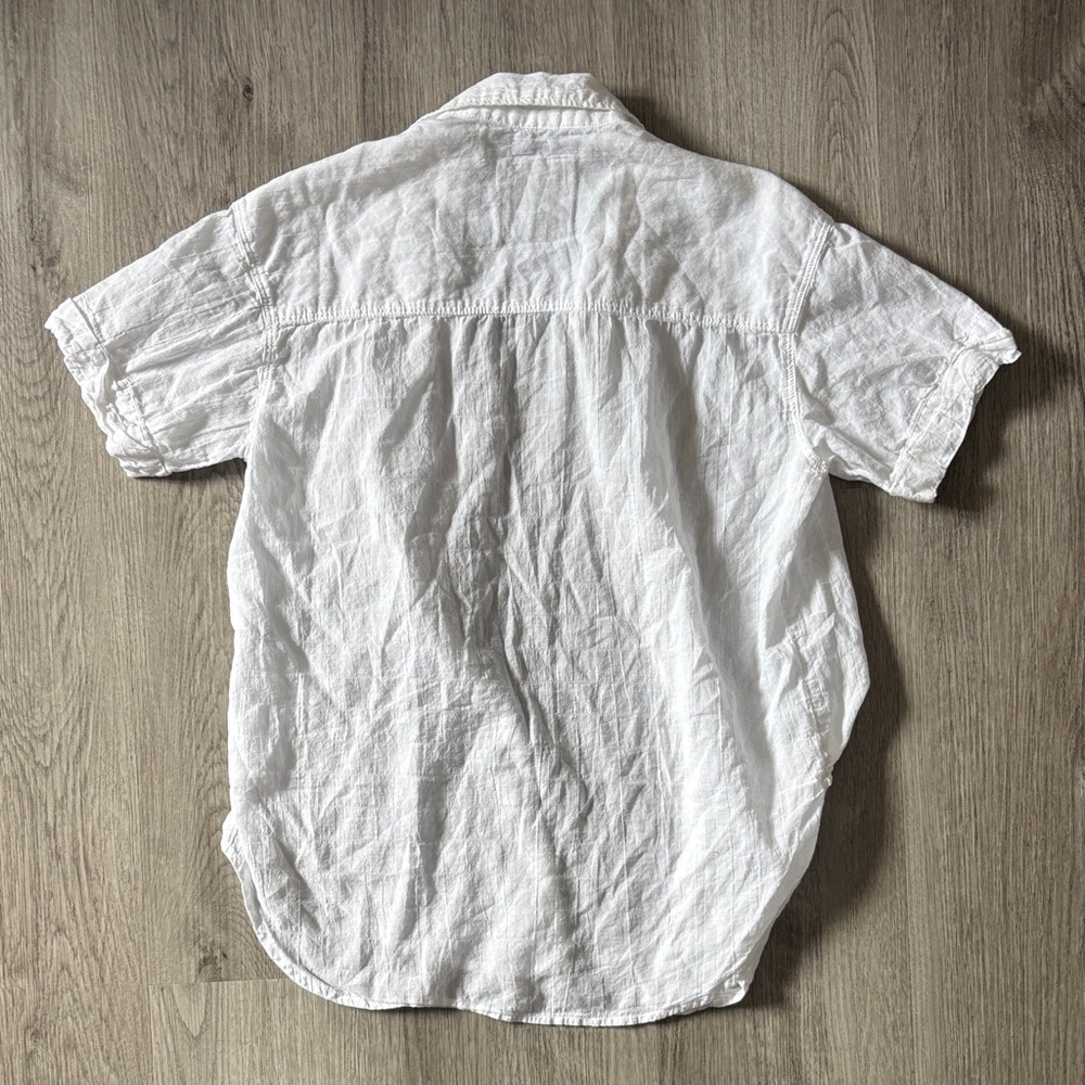 Abercrombie & Fitch junior/womansWhite Short-Sleeve Linen Shirt - Picture 5 of 5